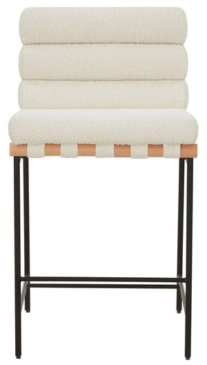 Safavieh Macibella Channel Tufted Boucle Counter Stool Ivory / Black SFV5142B