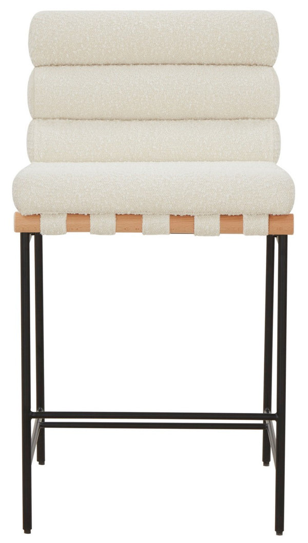 Safavieh Macibella Channel Tufted Boucle Counter Stool Ivory / Black SFV5142B