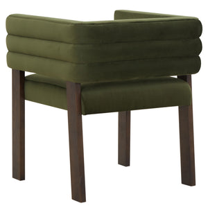 Safavieh Phineus Velvet Channel Tufted Dining Chair - Elegant Green Upholstery With Sturdy Beech Wood Frame Forest Green ,Walnut Wood ,Fabric ,Foam Sfv5144a