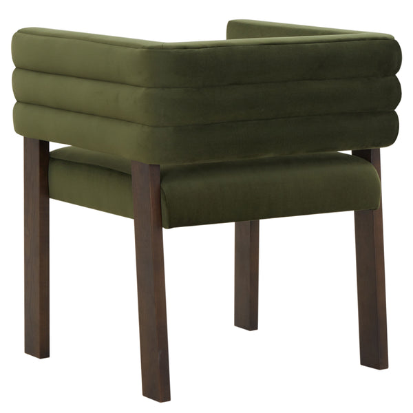 Safavieh Phineus Velvet Channel Tufted Dining Chair - Elegant Green Upholstery With Sturdy Beech Wood Frame Forest Green ,Walnut Wood ,Fabric ,Foam Sfv5144a
