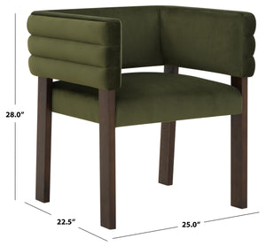 Safavieh Phineus Velvet Channel Tufted Dining Chair - Elegant Green Upholstery With Sturdy Beech Wood Frame Forest Green ,Walnut Wood ,Fabric ,Foam Sfv5144a