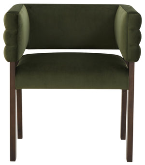Safavieh Phineus Velvet Channel Tufted Dining Chair - Elegant Green Upholstery With Sturdy Beech Wood Frame Forest Green ,Walnut Wood ,Fabric ,Foam Sfv5144a