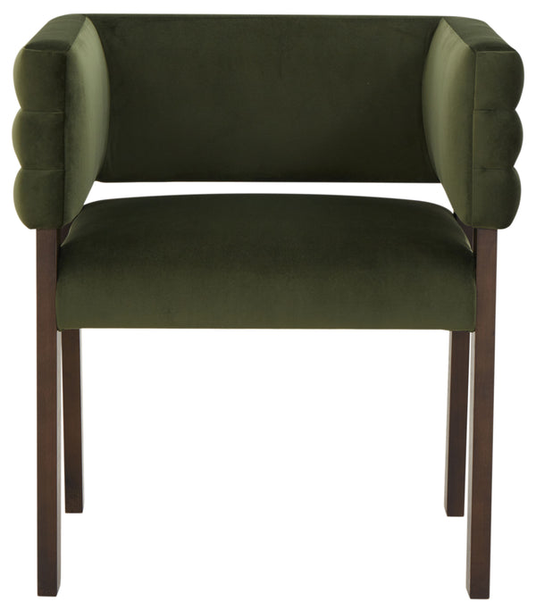 Safavieh Phineus Velvet Channel Tufted Dining Chair - Elegant Green Upholstery With Sturdy Beech Wood Frame Forest Green ,Walnut Wood ,Fabric ,Foam Sfv5144a