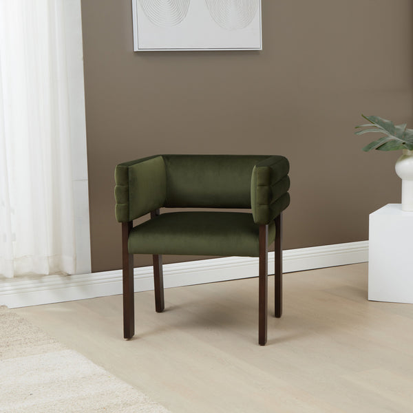 Safavieh Phineus Velvet Channel Tufted Dining Chair - Elegant Green Upholstery With Sturdy Beech Wood Frame Forest Green ,Walnut Wood ,Fabric ,Foam Sfv5144a