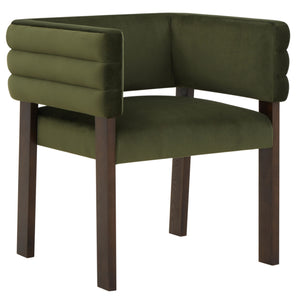 Safavieh Phineus Velvet Channel Tufted Dining Chair - Elegant Green Upholstery With Sturdy Beech Wood Frame Forest Green ,Walnut Wood ,Fabric ,Foam Sfv5144a