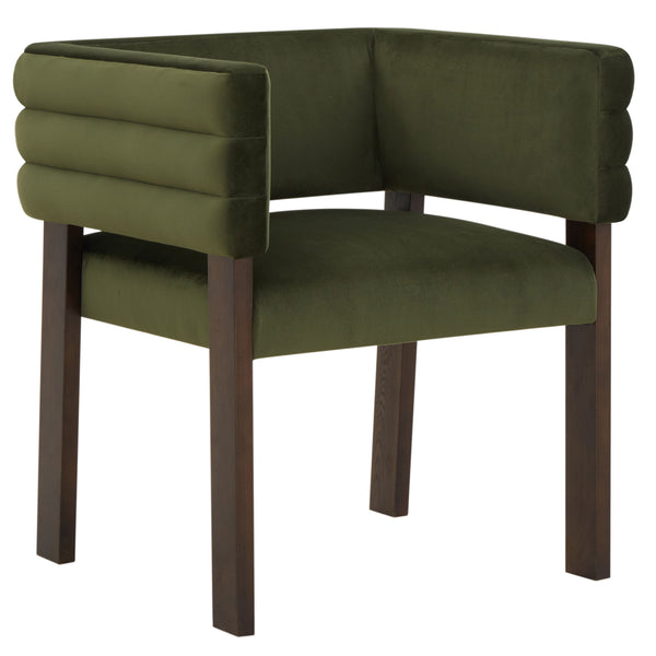 Safavieh Phineus Velvet Channel Tufted Dining Chair - Elegant Green Upholstery With Sturdy Beech Wood Frame Forest Green ,Walnut Wood ,Fabric ,Foam Sfv5144a