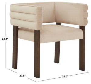 Safavieh Phineus Velvet Channel Tufted Dining Chair - Elegant Green Upholstery With Sturdy Beech Wood Frame Light Brown ,Walnut Wood ,Fabric ,Foam Sfv5144b