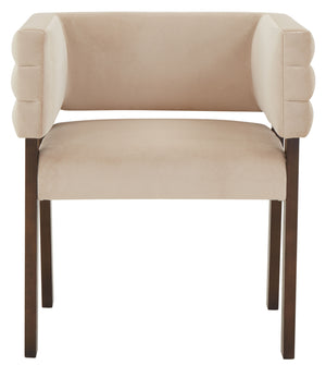 Safavieh Phineus Velvet Channel Tufted Dining Chair - Elegant Green Upholstery With Sturdy Beech Wood Frame Light Brown ,Walnut Wood ,Fabric ,Foam Sfv5144b