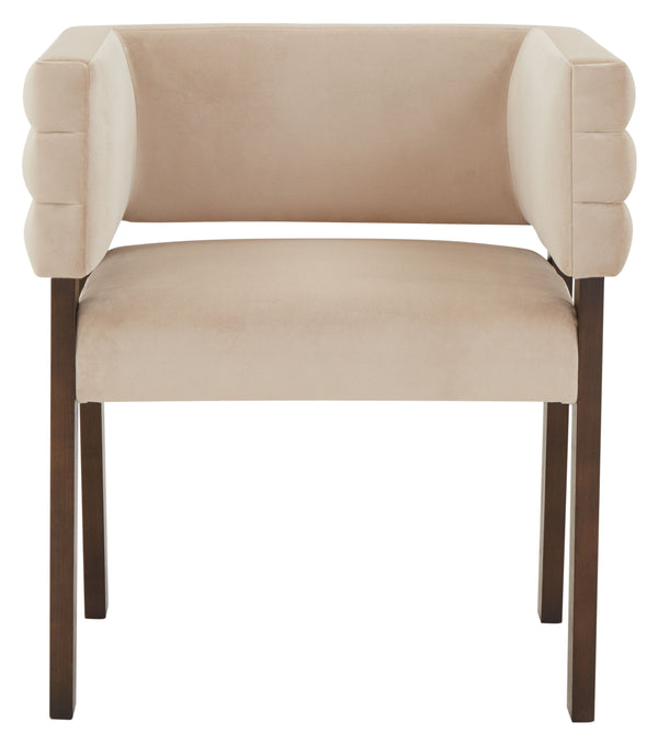 Safavieh Phineus Velvet Channel Tufted Dining Chair - Elegant Green Upholstery With Sturdy Beech Wood Frame Light Brown ,Walnut Wood ,Fabric ,Foam Sfv5144b