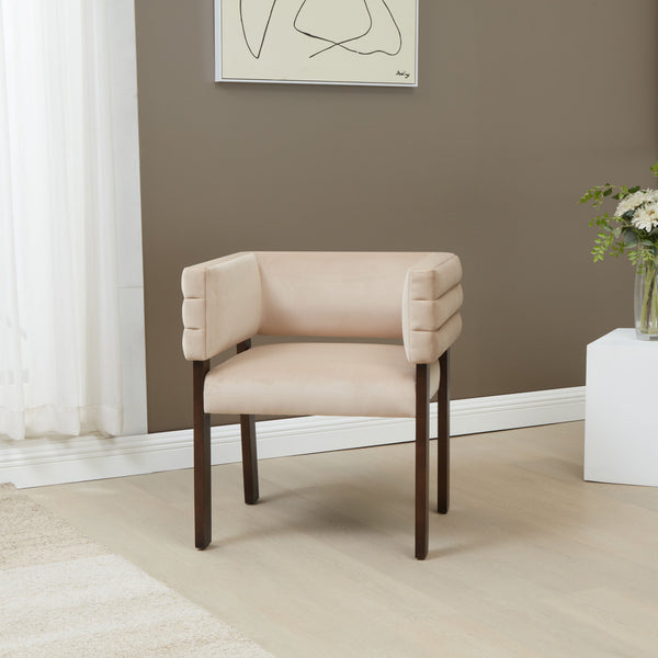 Safavieh Phineus Velvet Channel Tufted Dining Chair - Elegant Green Upholstery With Sturdy Beech Wood Frame Light Brown ,Walnut Wood ,Fabric ,Foam Sfv5144b