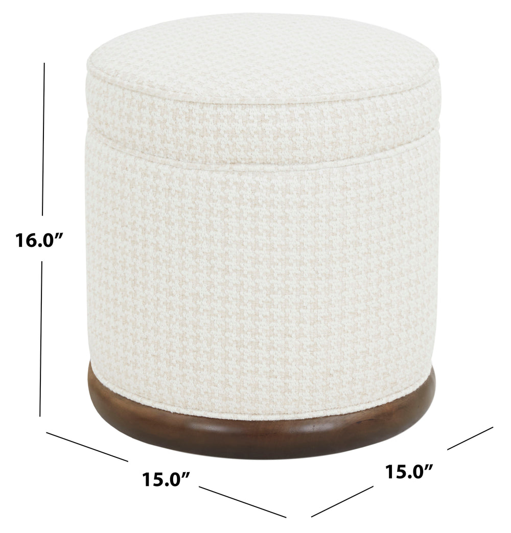 Safavieh Fiorelli Round Boucle Ottoman - Elegant Home Accent With Stylish Comfort And Superior Craftsmanship White ,Walnut Wood ,Fabric ,Foam Sfv5147a