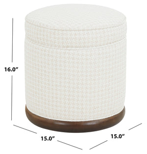 Safavieh Fiorelli Round Boucle Ottoman - Elegant Home Accent With Stylish Comfort And Superior Craftsmanship White ,Walnut Wood ,Fabric ,Foam Sfv5147a