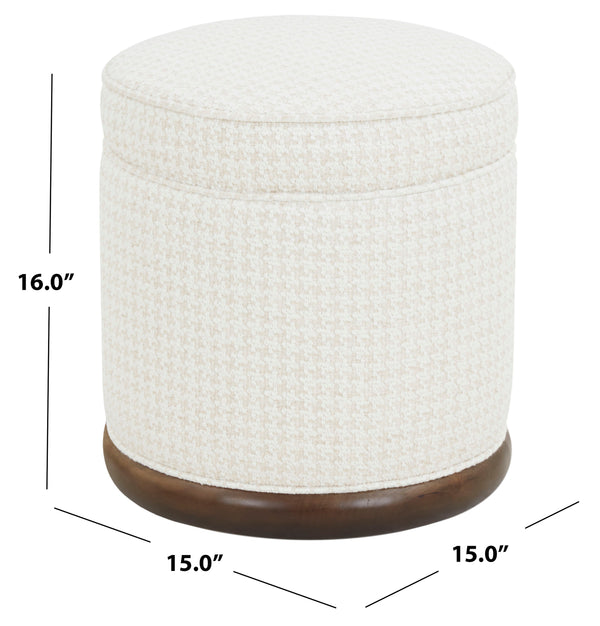 Safavieh Fiorelli Round Boucle Ottoman - Elegant Home Accent With Stylish Comfort And Superior Craftsmanship White ,Walnut Wood ,Fabric ,Foam Sfv5147a