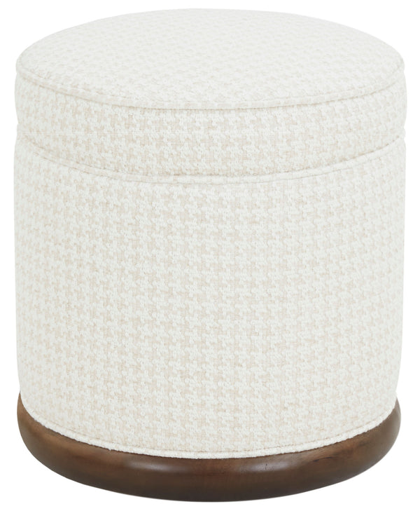 Safavieh Fiorelli Round Boucle Ottoman - Elegant Home Accent With Stylish Comfort And Superior Craftsmanship White ,Walnut Wood ,Fabric ,Foam Sfv5147a
