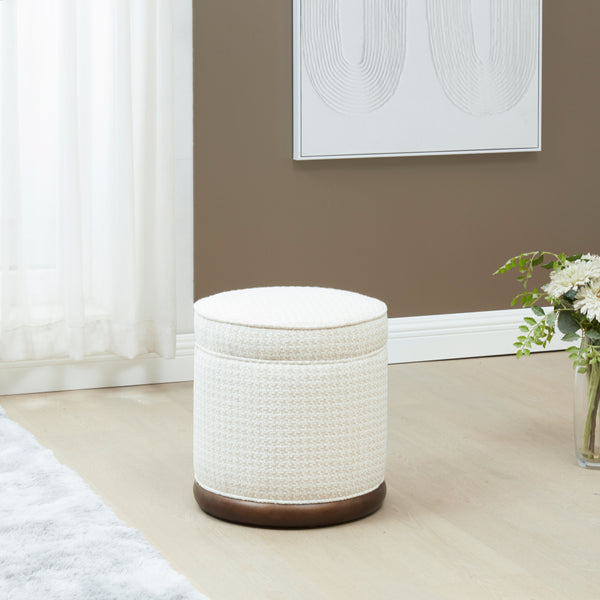 Safavieh Fiorelli Round Boucle Ottoman - Elegant Home Accent With Stylish Comfort And Superior Craftsmanship White ,Walnut Wood ,Fabric ,Foam Sfv5147a