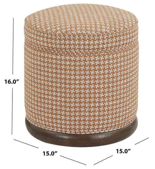 Safavieh Fiorelli Round Boucle Ottoman - Elegant Home Accent With Stylish Comfort And Superior Craftsmanship Brown ,Walnut Wood ,Fabric ,Foam Sfv5147b