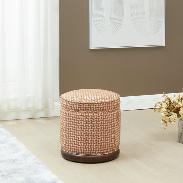 Safavieh Fiorelli Round Boucle Ottoman - Elegant Home Accent With Stylish Comfort And Superior Craftsmanship Brown ,Walnut Wood ,Fabric ,Foam Sfv5147b