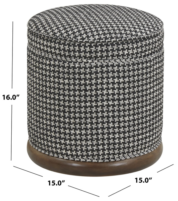 Safavieh Fiorelli Round Boucle Ottoman - Elegant Home Accent With Stylish Comfort And Superior Craftsmanship Black ,Walnut Wood ,Fabric ,Foam Sfv5147c