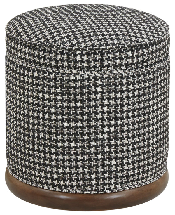 Safavieh Fiorelli Round Boucle Ottoman - Elegant Home Accent With Stylish Comfort And Superior Craftsmanship Black ,Walnut Wood ,Fabric ,Foam Sfv5147c