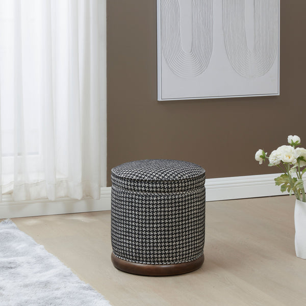 Safavieh Fiorelli Round Boucle Ottoman - Elegant Home Accent With Stylish Comfort And Superior Craftsmanship Black ,Walnut Wood ,Fabric ,Foam Sfv5147c