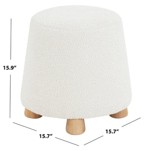 Safavieh Denison Round Chenille Ottoman - Elegant Accent Piece For Living Rooms, Blending Comfort And Style Ivory ,Natural Wood ,Fabric ,Foam Sfv5148a