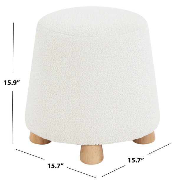 Safavieh Denison Round Chenille Ottoman - Elegant Accent Piece For Living Rooms, Blending Comfort And Style Ivory ,Natural Wood ,Fabric ,Foam Sfv5148a