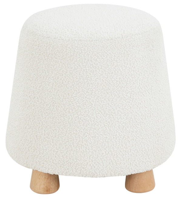 Safavieh Denison Round Chenille Ottoman - Elegant Accent Piece For Living Rooms, Blending Comfort And Style Ivory ,Natural Wood ,Fabric ,Foam Sfv5148a