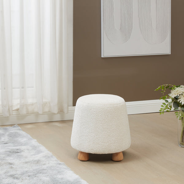 Safavieh Denison Round Chenille Ottoman - Elegant Accent Piece For Living Rooms, Blending Comfort And Style Ivory ,Natural Wood ,Fabric ,Foam Sfv5148a