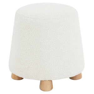 Safavieh Denison Round Chenille Ottoman - Elegant Accent Piece For Living Rooms, Blending Comfort And Style Ivory ,Natural Wood ,Fabric ,Foam Sfv5148a
