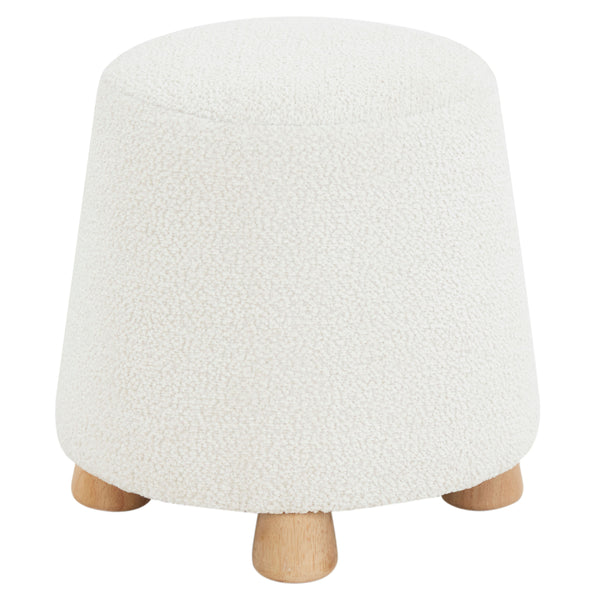 Safavieh Denison Round Chenille Ottoman - Elegant Accent Piece For Living Rooms, Blending Comfort And Style Ivory ,Natural Wood ,Fabric ,Foam Sfv5148a
