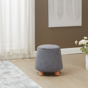 Safavieh Denison Round Chenille Ottoman - Elegant Accent Piece For Living Rooms, Blending Comfort And Style Dark Grey ,Natural Wood ,Fabric ,Foam Sfv5148b