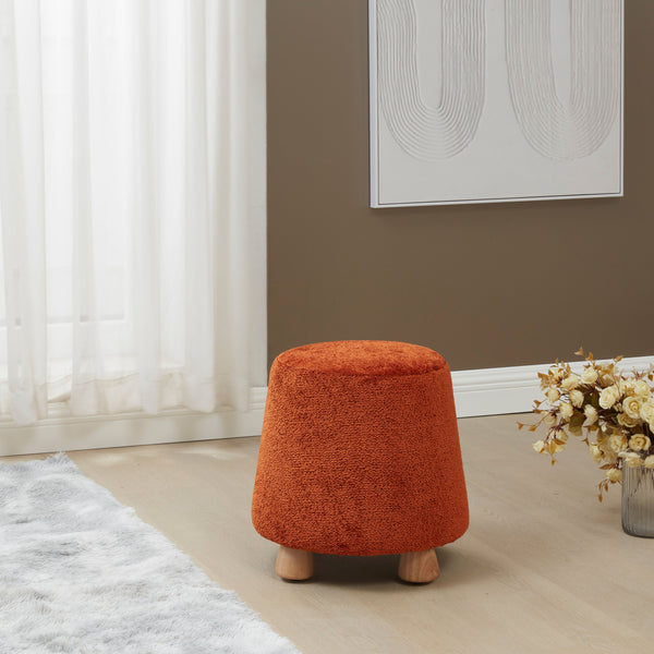 Safavieh Denison Round Chenille Ottoman - Elegant Accent Piece For Living Rooms, Blending Comfort And Style Rust ,Natural Wood ,Fabric ,Foam Sfv5148c