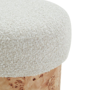 Safavieh Tobianna Round Boucle Ottoman - Elegant Cream Fabric With Timeless Wood Base For Stylish Living Spaces Cream ,Burl Wood ,Fabric ,Foam Sfv5149a