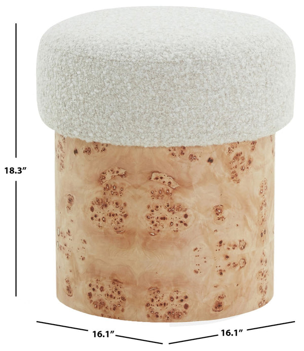 Safavieh Tobianna Round Boucle Ottoman - Elegant Cream Fabric With Timeless Wood Base For Stylish Living Spaces Cream ,Burl Wood ,Fabric ,Foam Sfv5149a