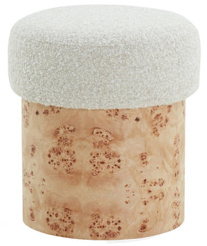 Safavieh Tobianna Round Boucle Ottoman - Elegant Cream Fabric With Timeless Wood Base For Stylish Living Spaces Cream ,Burl Wood ,Fabric ,Foam Sfv5149a