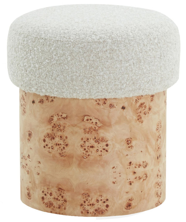 Safavieh Tobianna Round Boucle Ottoman - Elegant Cream Fabric With Timeless Wood Base For Stylish Living Spaces Cream ,Burl Wood ,Fabric ,Foam Sfv5149a