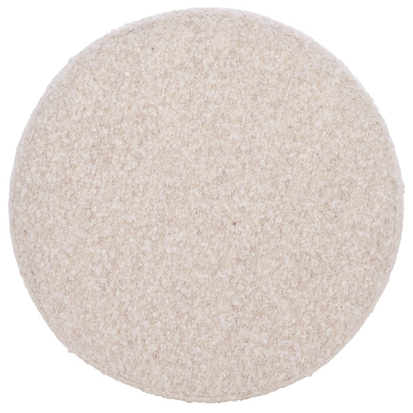 Safavieh TOBIANNA Round Boucle Ottoman - Versatile Accent Piece for Modern Living Rooms and Cozy Spaces Cream / Burl SFV5149A