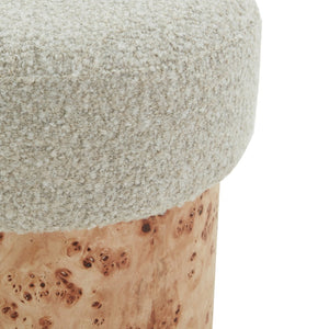 Safavieh Tobianna Round Boucle Ottoman - Elegant Cream Fabric With Timeless Wood Base For Stylish Living Spaces Beige ,Burl Wood ,Fabric ,Foam Sfv5149b