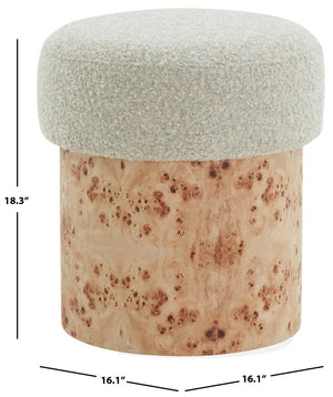 Safavieh Tobianna Round Boucle Ottoman - Elegant Cream Fabric With Timeless Wood Base For Stylish Living Spaces Beige ,Burl Wood ,Fabric ,Foam Sfv5149b