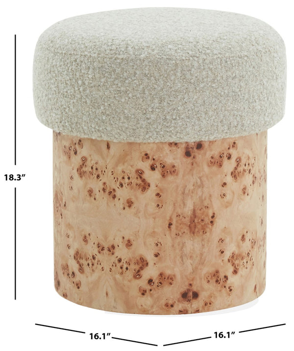 Safavieh Tobianna Round Boucle Ottoman - Elegant Cream Fabric With Timeless Wood Base For Stylish Living Spaces Beige ,Burl Wood ,Fabric ,Foam Sfv5149b