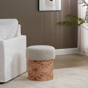 Safavieh Tobianna Round Boucle Ottoman - Elegant Cream Fabric With Timeless Wood Base For Stylish Living Spaces Beige ,Burl Wood ,Fabric ,Foam Sfv5149b