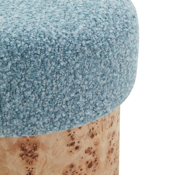 Safavieh Tobianna Round Boucle Ottoman - Elegant Cream Fabric With Timeless Wood Base For Stylish Living Spaces Blue ,Burl Wood ,Fabric ,Foam Sfv5149c
