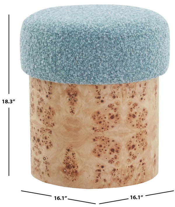 Safavieh Tobianna Round Boucle Ottoman - Elegant Cream Fabric With Timeless Wood Base For Stylish Living Spaces Blue ,Burl Wood ,Fabric ,Foam Sfv5149c