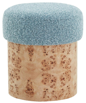 Safavieh Tobianna Round Boucle Ottoman - Elegant Cream Fabric With Timeless Wood Base For Stylish Living Spaces Blue ,Burl Wood ,Fabric ,Foam Sfv5149c