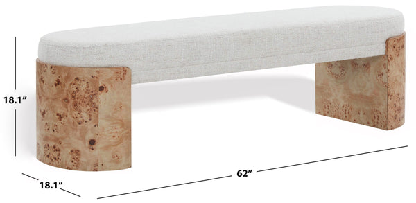 Safavieh Nessabella Burl Leg Bench – Elegant White Accent For Living Spaces, Durable Comfort And Style Burl ,White Wood ,Fabric ,Foam Sfv5150a