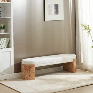 Safavieh Nessabella Burl Leg Bench – Elegant White Accent For Living Spaces, Durable Comfort And Style Burl ,White Wood ,Fabric ,Foam Sfv5150a