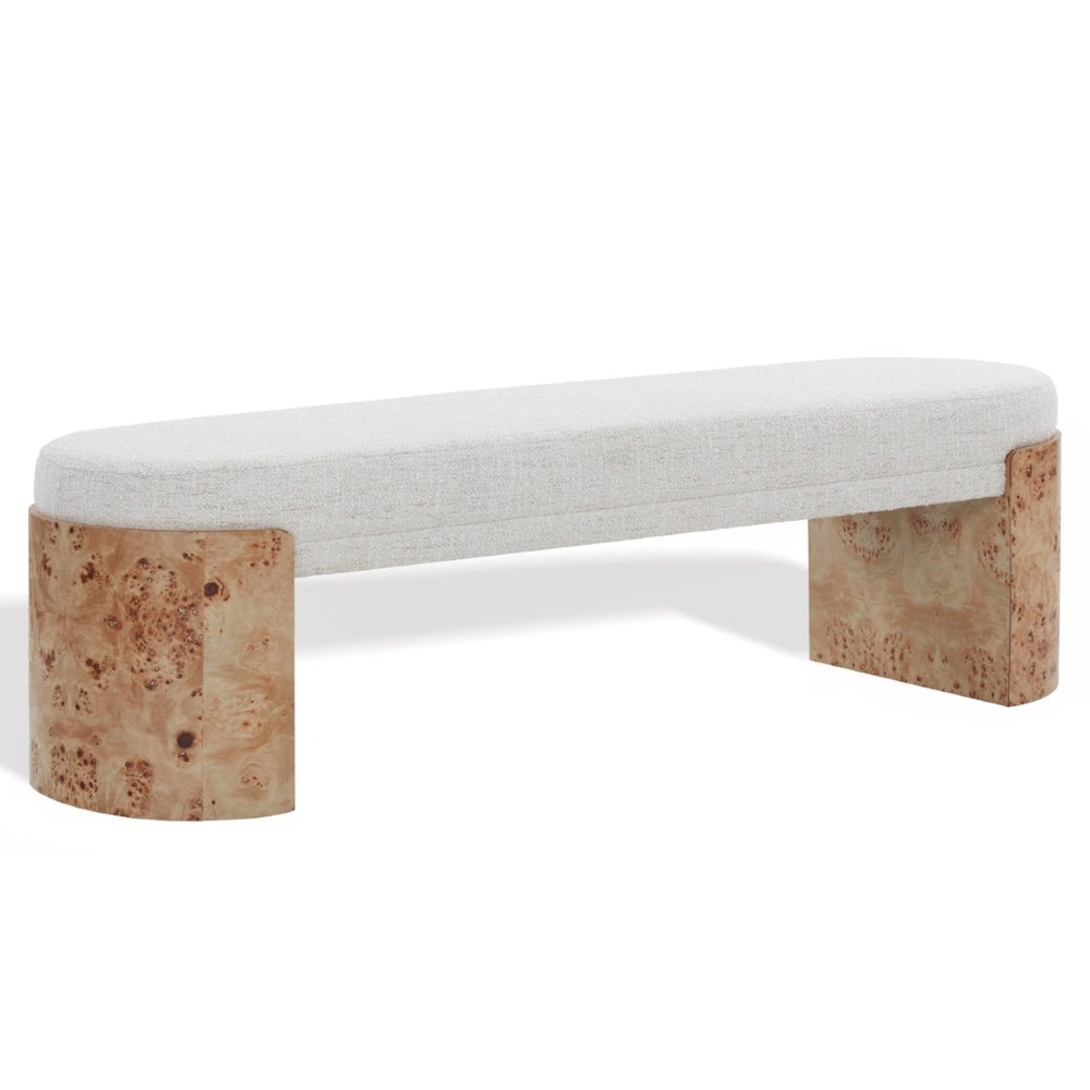 Safavieh NESSABELLA Burl Leg Bench - Chic White Accent with Durable Upholstery & Comfort for Any Room SFV5150A