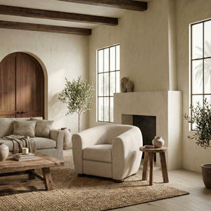 Safavieh Freddy Barrel Back Accent Chair Rubberwood Frame Fabric Upholstered Living Room Seat SFV5151A
