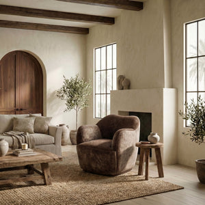 Safavieh Elizandra Chenille Swivel Accent Chair Foam Cushioned Wood Frame for Living Room BROWN SFV5152A