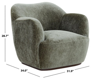 Safavieh Elizandra Chenille Swivel Accent Chair Foam Cushioned Wood Frame for Living Room OLIVE GREEN SFV5152B